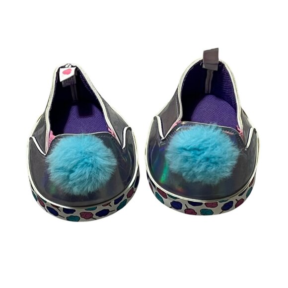 Build-A-Bear Workshop Iridescent Shoes W/ Blue Pom-Poms & Paw Print Soles For St - Picture 1 of 2